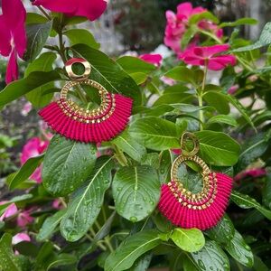 Fuscia Handmade beaded and threaded earrings